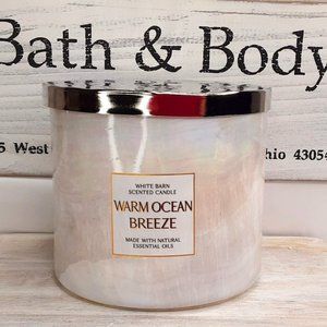 BATH & BODY WORKS 3-WICK 'WARM OCEAN BREEZE' CANDLE DECORATIVE IRIDESCENT WRAP